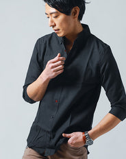 カラフルボタン7分袖・半袖オックスシャツ