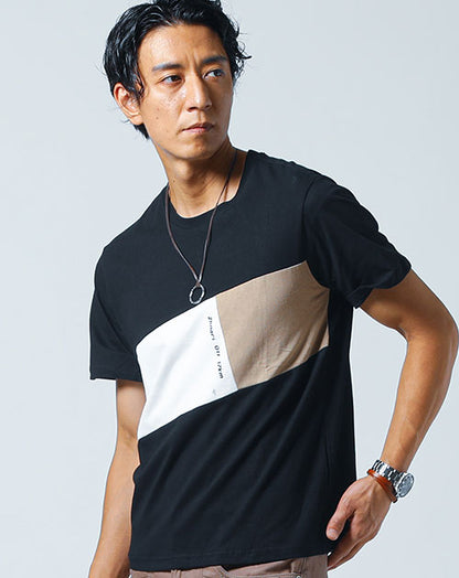 前身切り替えデザイン半袖クルーネックコットンＴシャツ