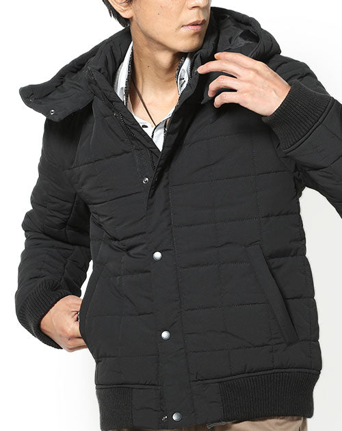 nano･universe(ナノ・ユニバース)スクエアキルト機能中綿ダウンフード付きブルゾンジャケット