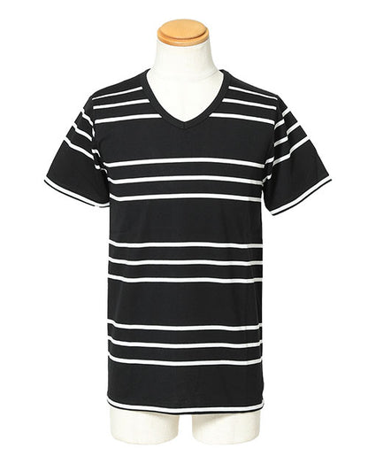 ボーダーデザイン半袖ⅤネックＴシャツ