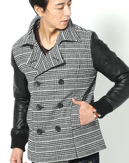 PUレザー切り替えショート丈メルトンジャケット