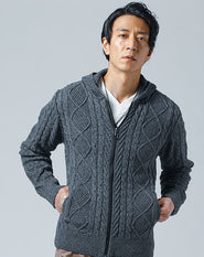 アラン編みジップアップニットパーカー