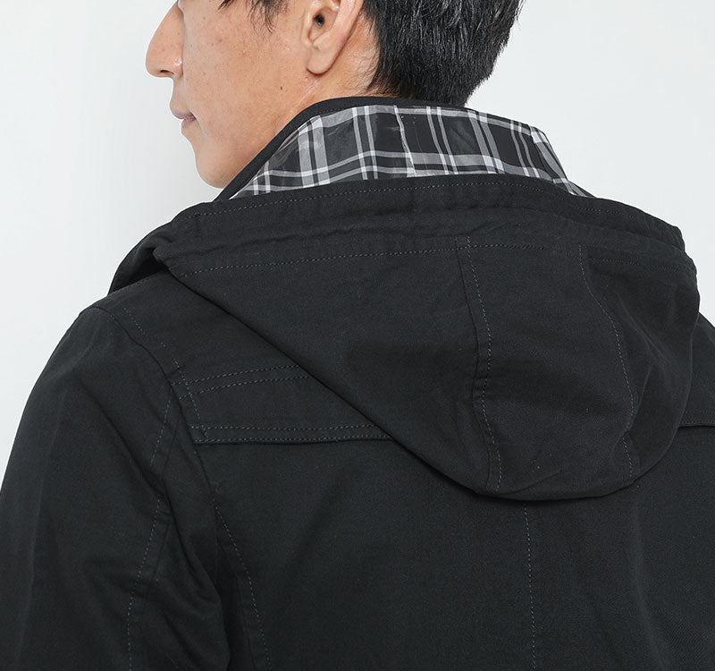 裏地チェックデザインツイルフード付きジャケット