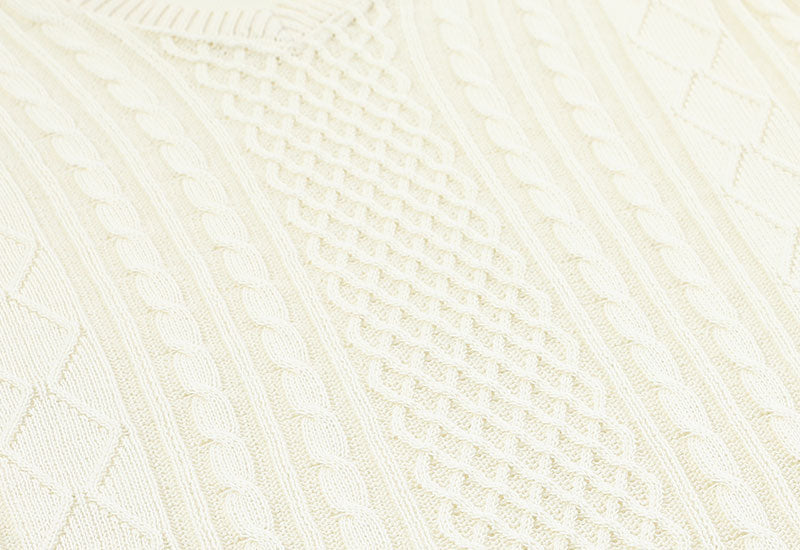 アラン編み切り替えⅤネック半袖サマーニット