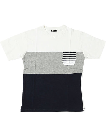 「セール商品」ボーダー切り替えデザイン半袖Ｔシャツ