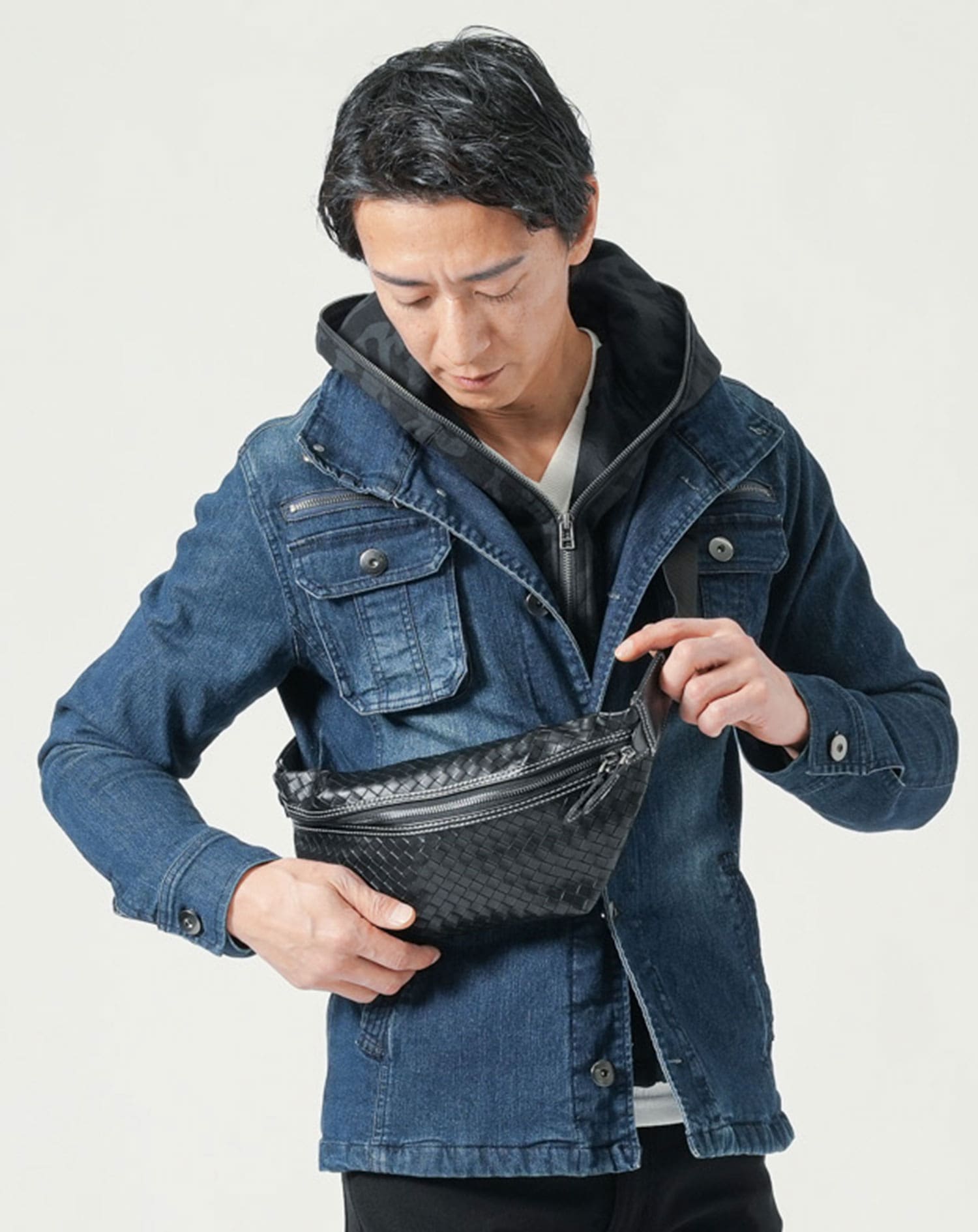 PUレザーイントレチャート編みミニショルダーバッグ ショルダーバッグ