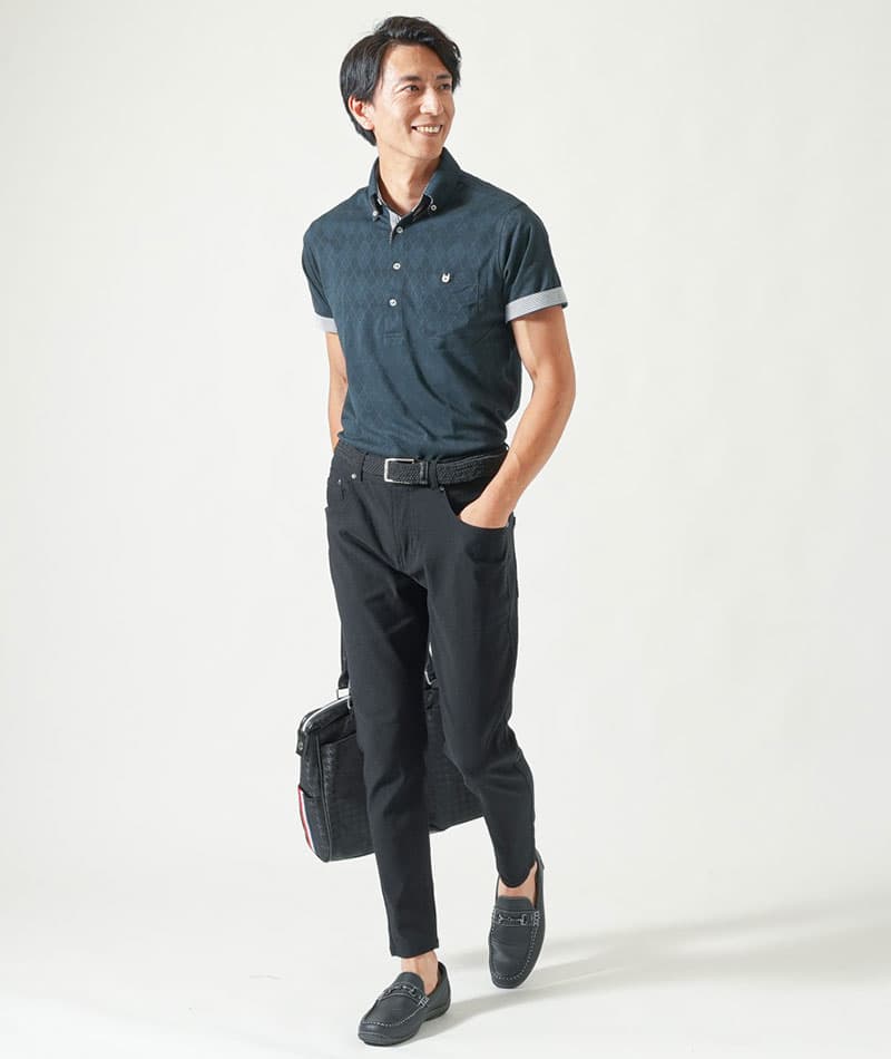 消臭機能付きドライ鹿の子素材切り替え半袖ポロシャツ