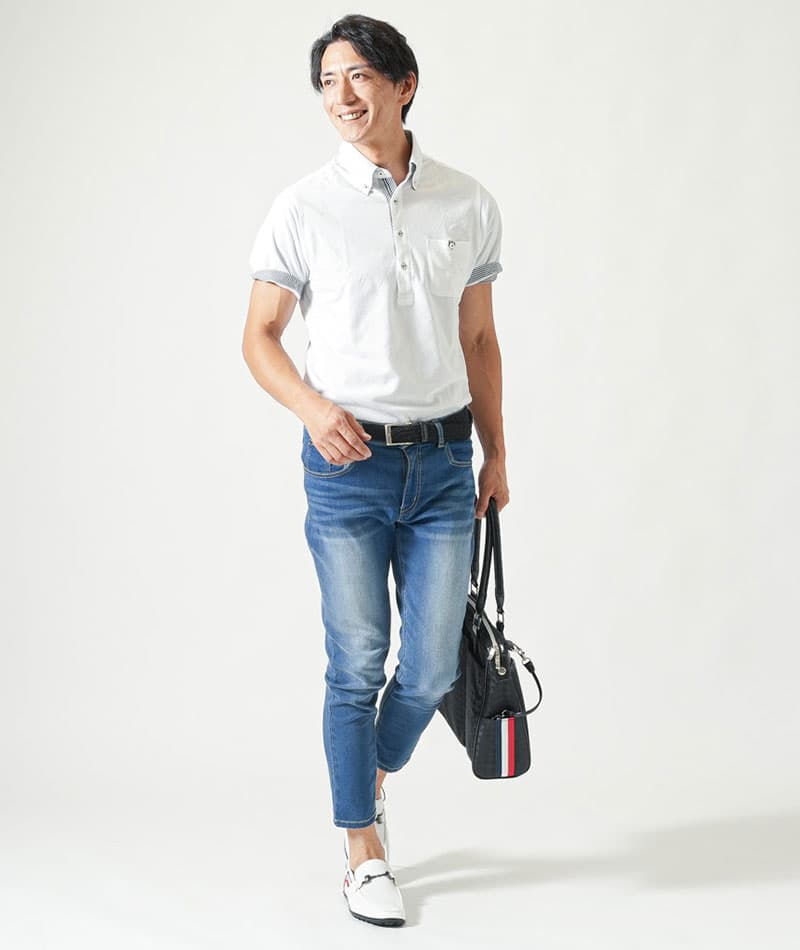 消臭機能付きドライ鹿の子素材切り替え半袖ポロシャツ