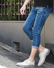 色落ち加工スリムフィットデニムクロップド美脚パンツ