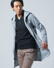 カット素材パーカーコーディガン