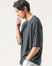 ドルマンスリーブオーバーサイズ半袖クルーネックサマーニットTシャツ