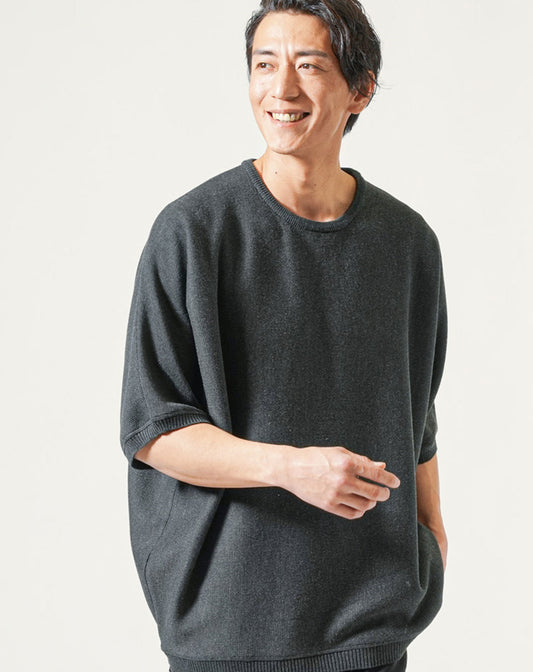 ドルマンスリーブオーバーサイズ半袖クルーネックサマーニットＴシャツ