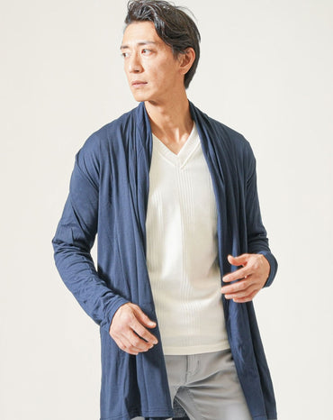 ボタンレス長袖ドレープロングカーディガン