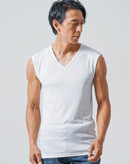 「白シャツの下からでも透けにくい」ドライ加工半袖ノースリーブVネックTシャツ 2枚セット
