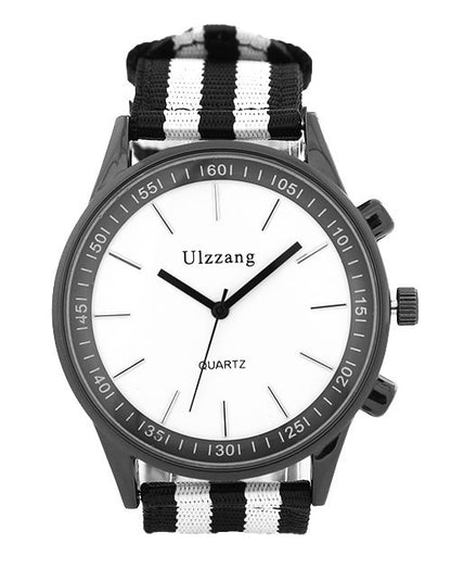 「セール商品」ボーダーデザインシンプルフェイスウォッチ