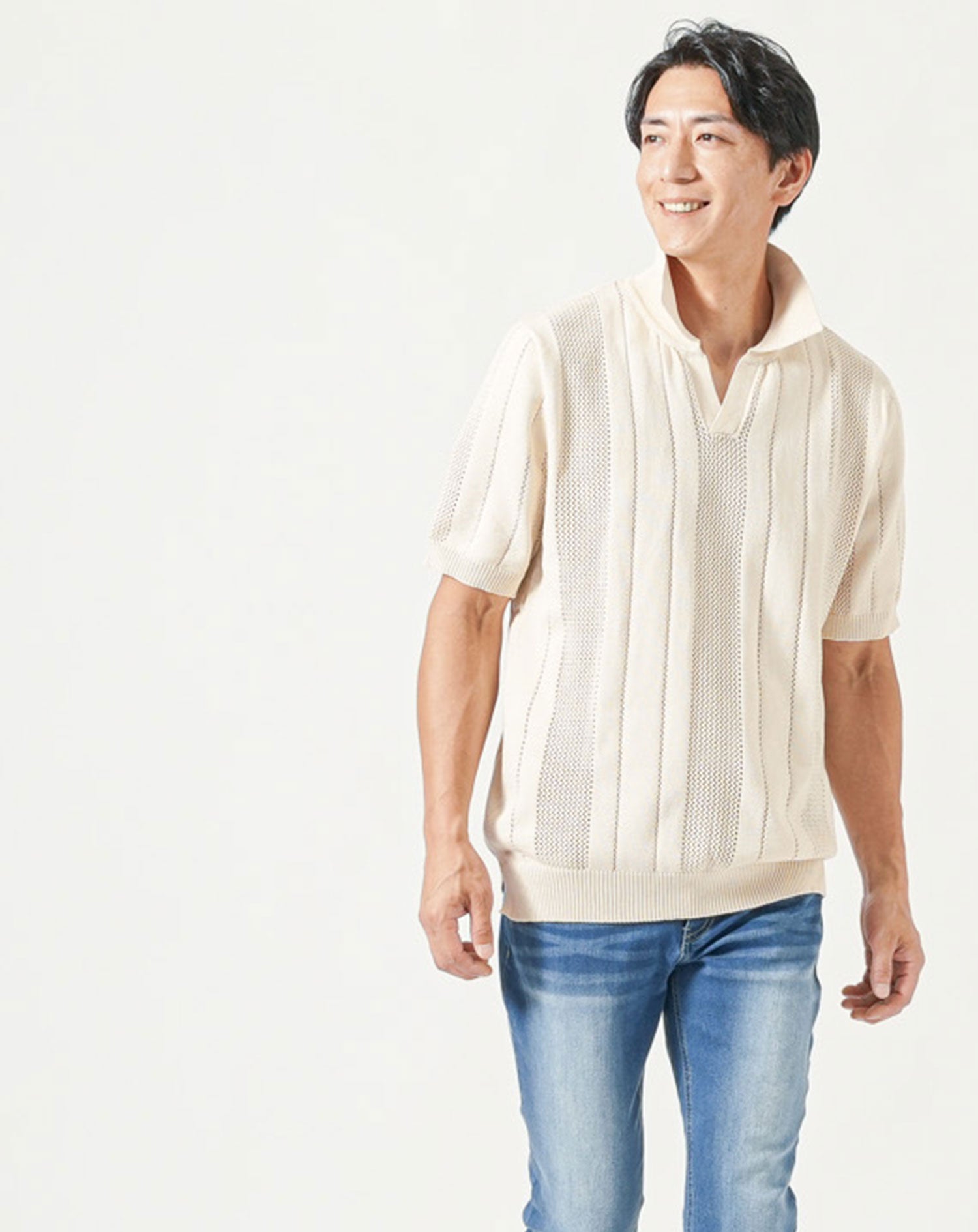 メッシュプライムオーバーショートスリーブスキッパーニットポロシャツ MAISON SPECIAL（メゾンスペシャル）の「《UNISEX》Slub Yarn Bias
