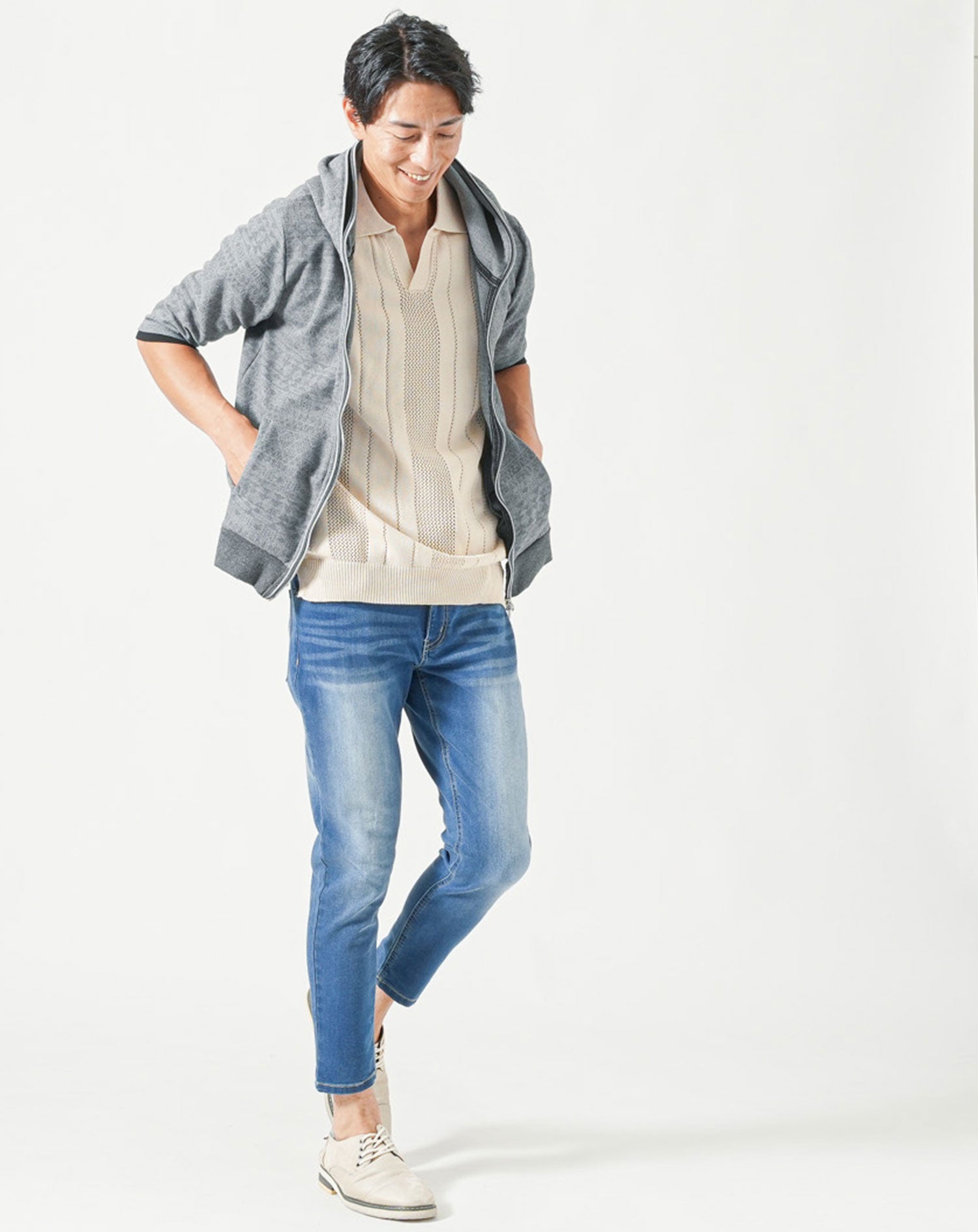 メッシュスキッパー半袖ニットポロシャツ