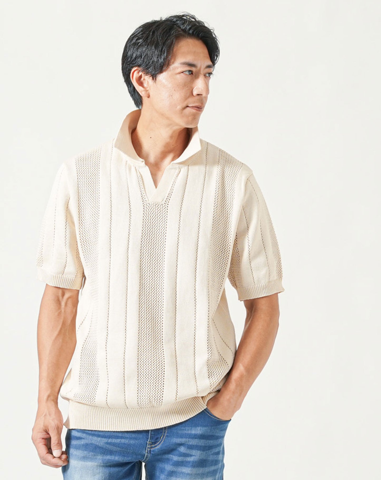 メッシュスキッパー半袖ニットポロシャツ