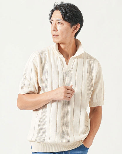 メッシュスキッパー半袖ニットポロシャツ