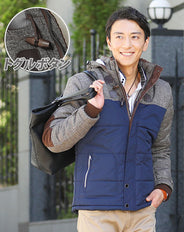 トグルボタンツイード切り替えデザイン中綿ジャケット