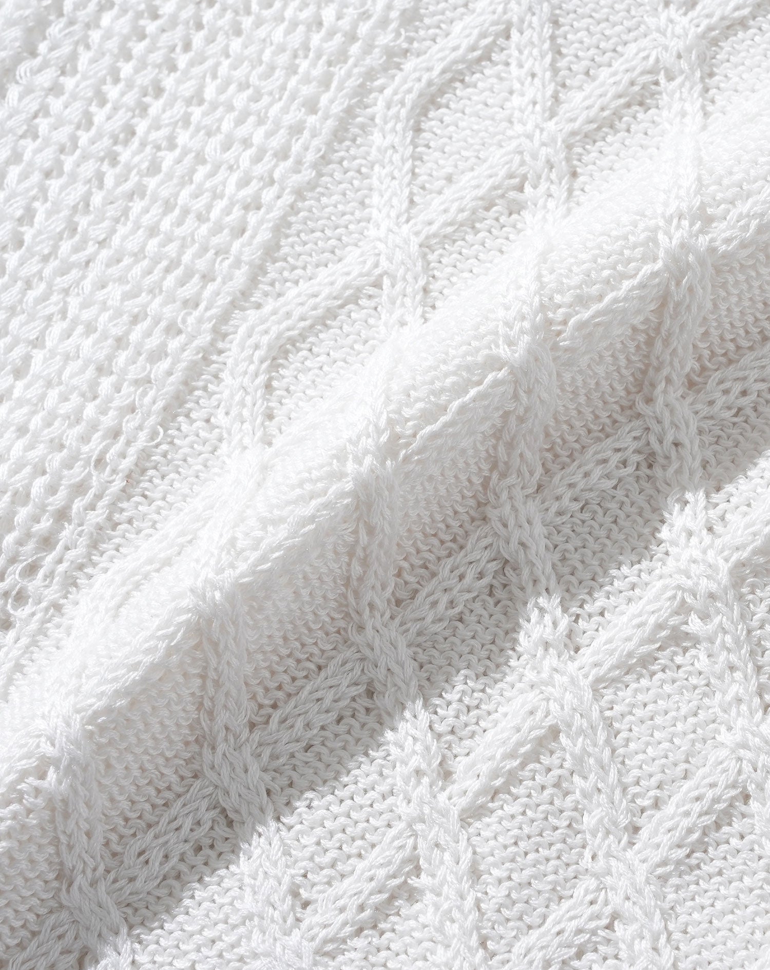 綿麻素材アラン編みⅤネック半袖サマーニット