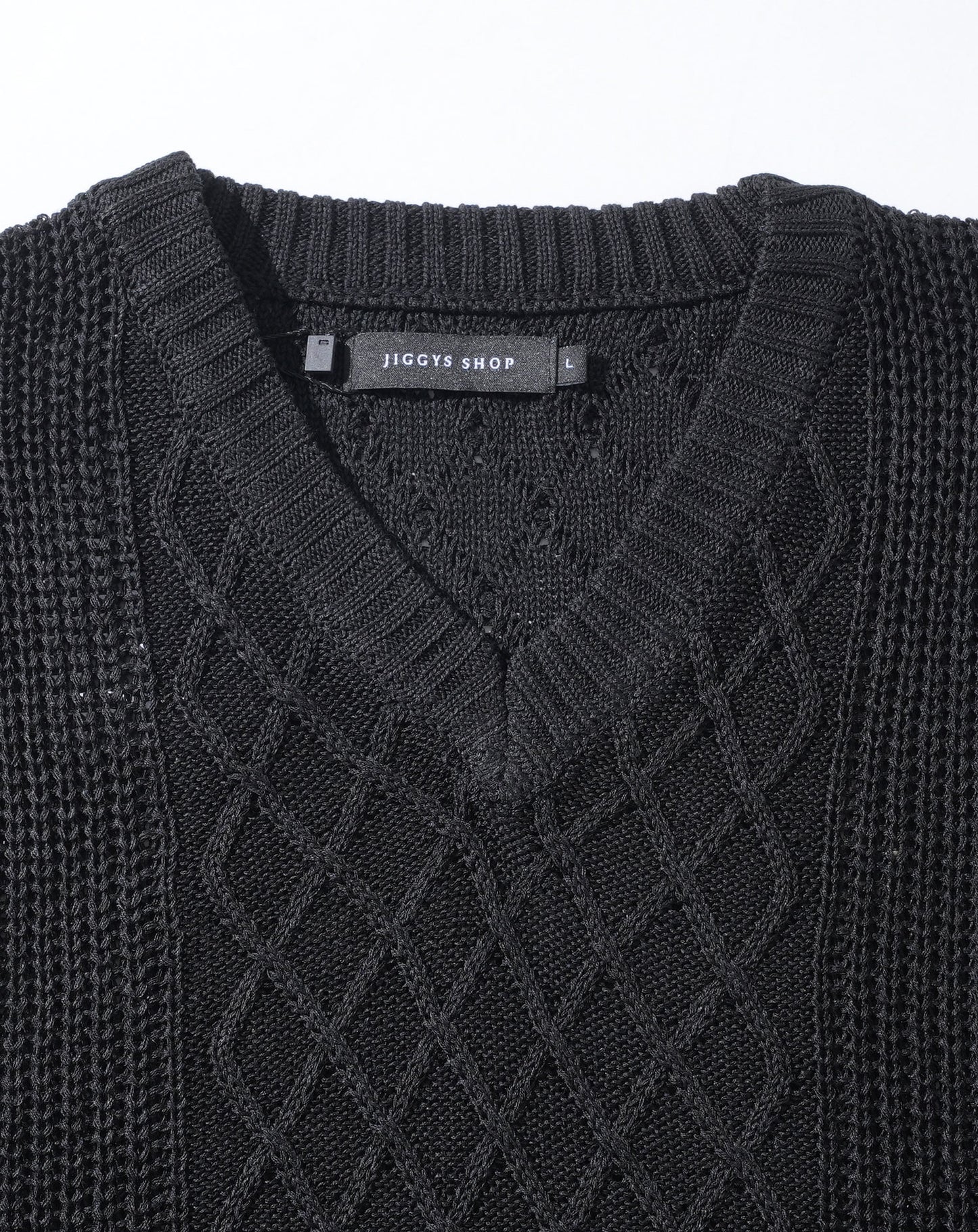 綿麻素材アラン編みⅤネック半袖サマーニット