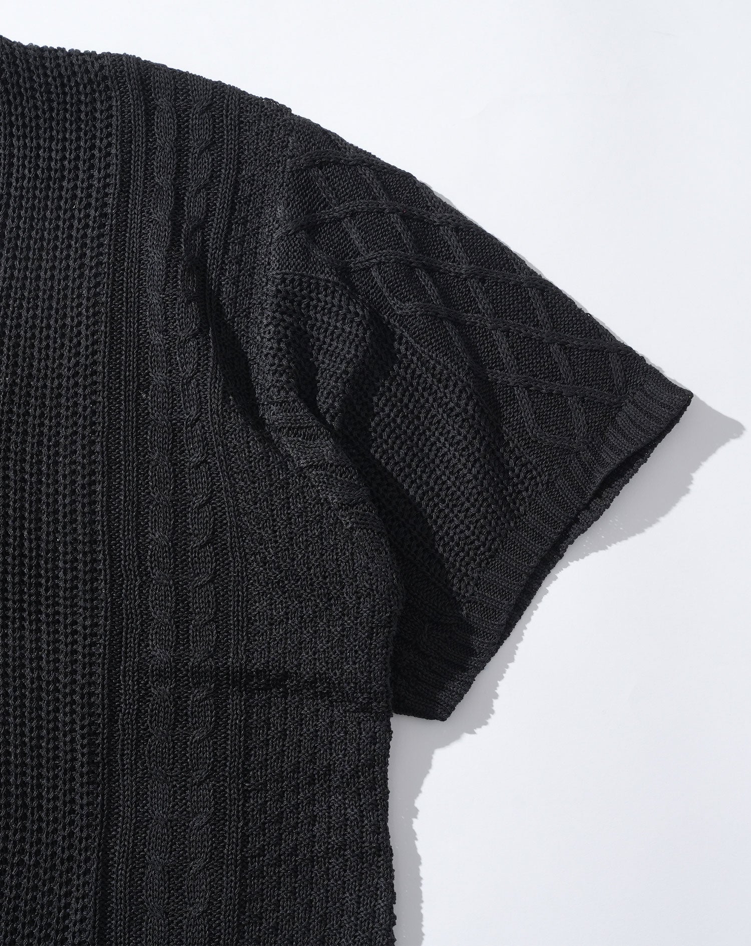 綿麻素材アラン編みⅤネック半袖サマーニット