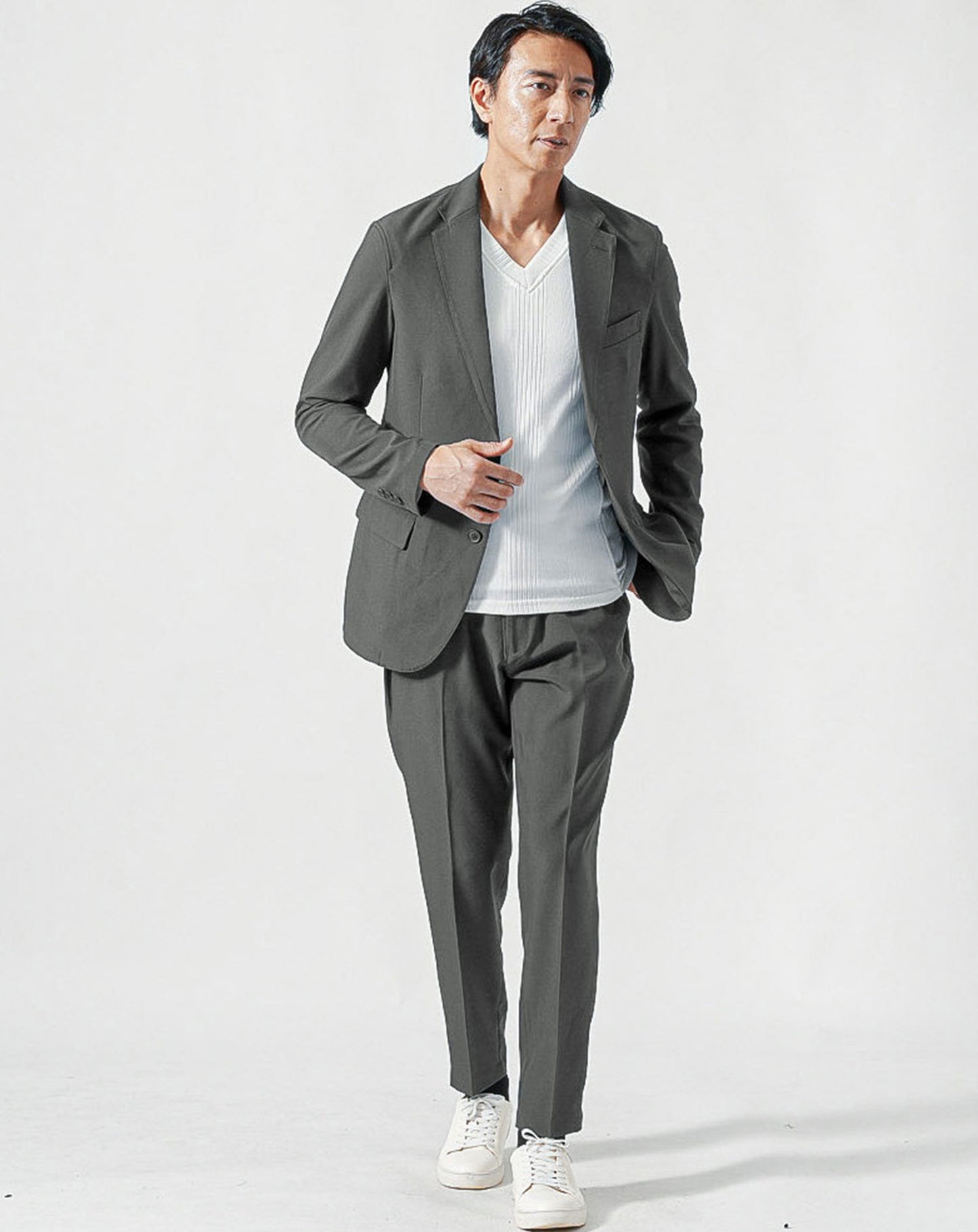 セットアップ 防シワ加工長袖テーラードジャケット×トラウザーパンツ