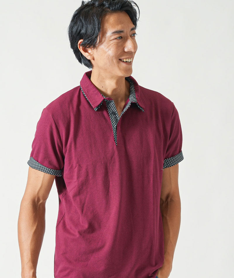 フェイク2枚襟半袖ポロシャツ