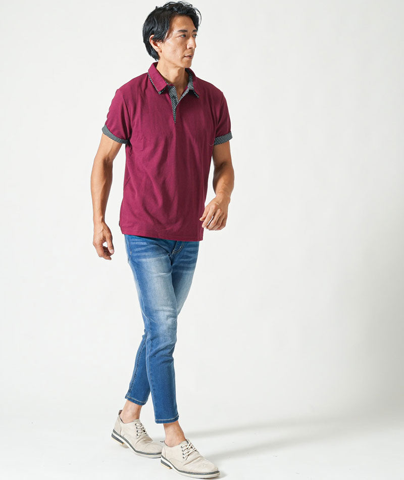 フェイク2枚襟半袖ポロシャツ