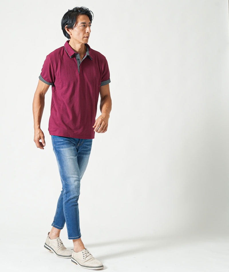 フェイク2枚襟半袖ポロシャツ