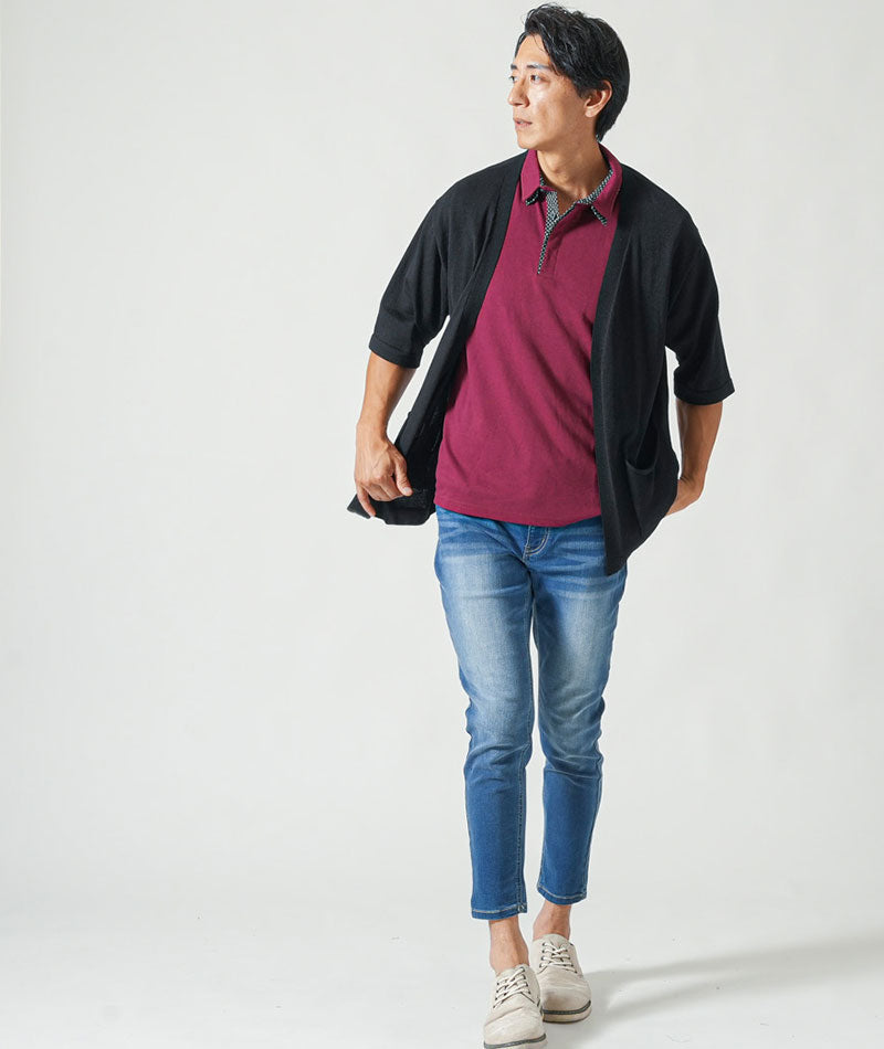 フェイク2枚襟半袖ポロシャツ