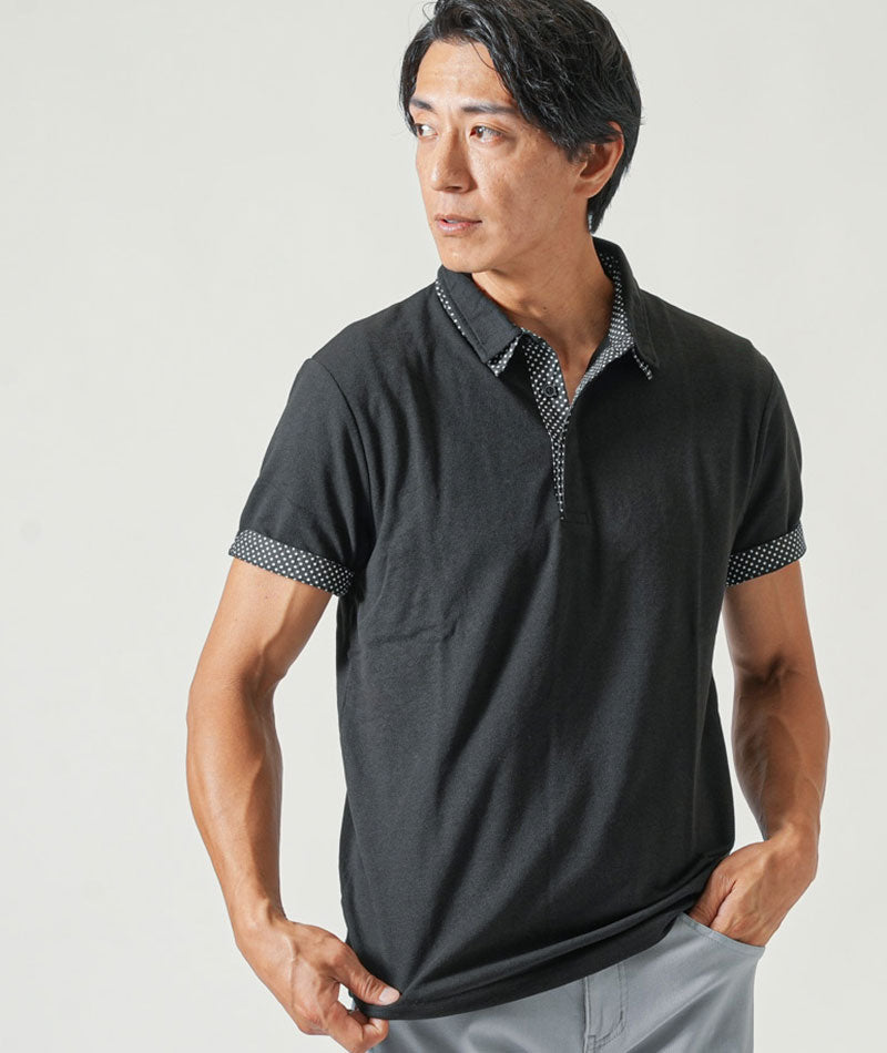 フェイク2枚襟半袖ポロシャツ