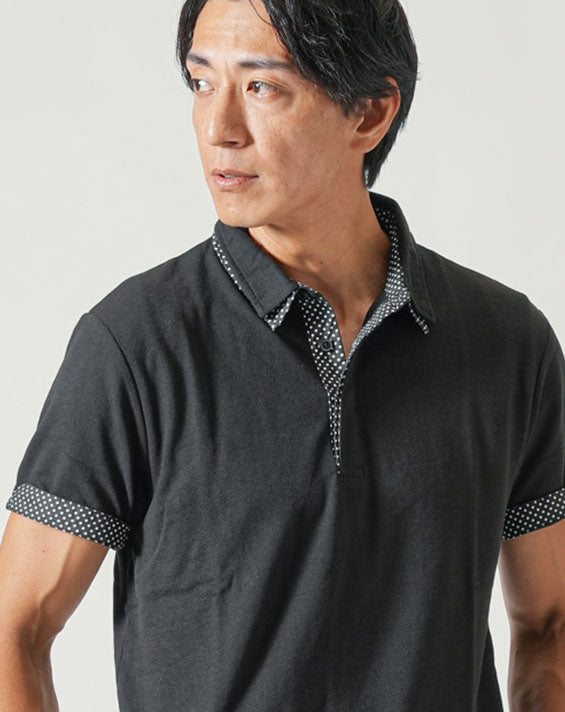 フェイク2枚襟半袖ポロシャツ