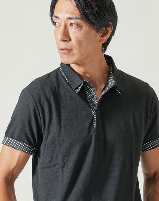 フェイク2枚襟半袖ポロシャツ