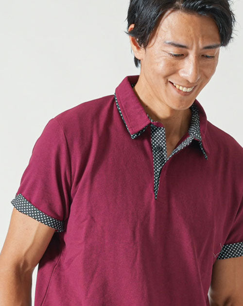 フェイク2枚襟半袖ポロシャツ