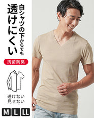 「白シャツの下からでも透けにくい」ドライ加工半袖カットオフVネックTシャツ