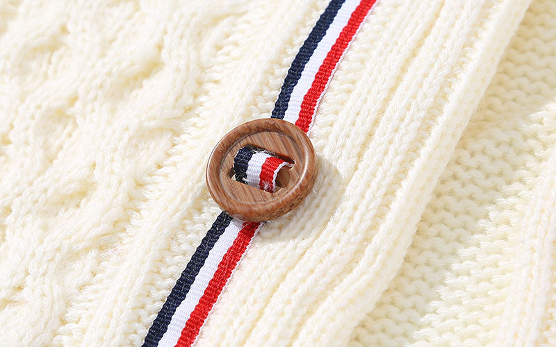 アラン編みトリコロールショールカラーカーディガン