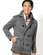 ニットフリース素材グレンチェックデザインＰコート