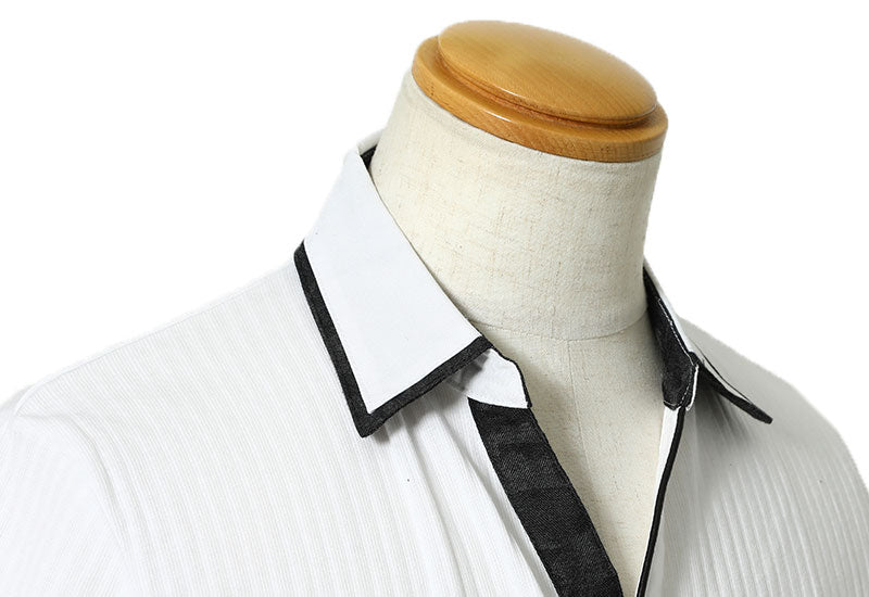 針抜きテレコ素材切り替えデザイン半袖スキッパーポロシャツ