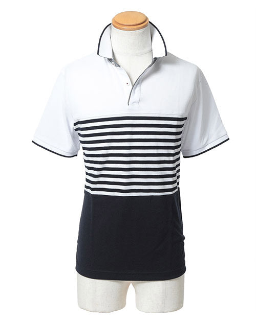 ボーダー切り替えデザイン半袖ポロシャツ ｜ メンズファッション通販