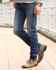 色落ち加工スリムフィットテーパードストレッチデニム