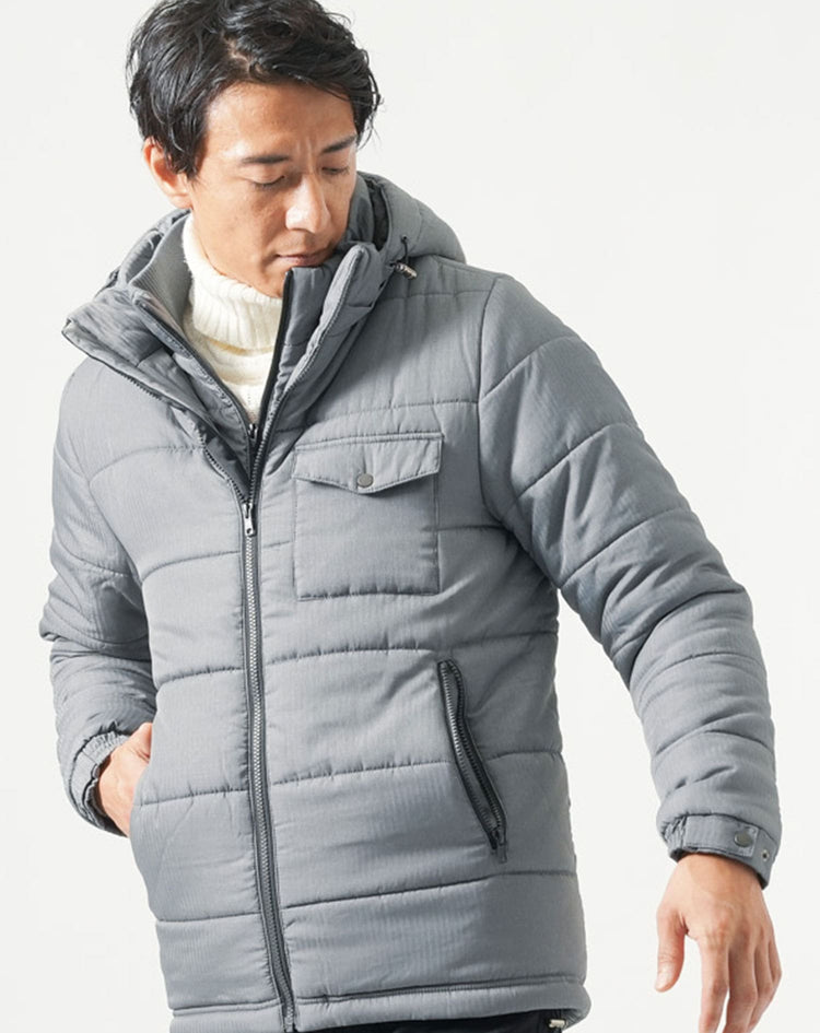 1枚で重ね着感覚が味わるグレーダウンジャケットはこちら