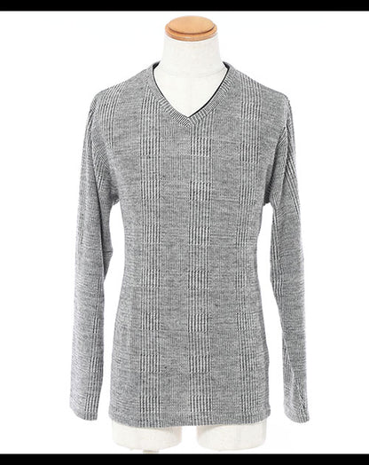 フェイクレイヤードデザイングレンチェック起毛カットソー