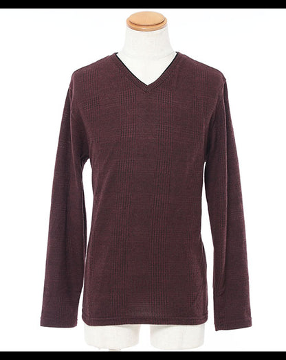 フェイクレイヤードデザイングレンチェック起毛カットソー