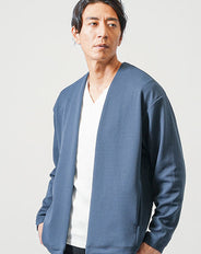 梨地ツイル長袖ボタンレスカーディガン