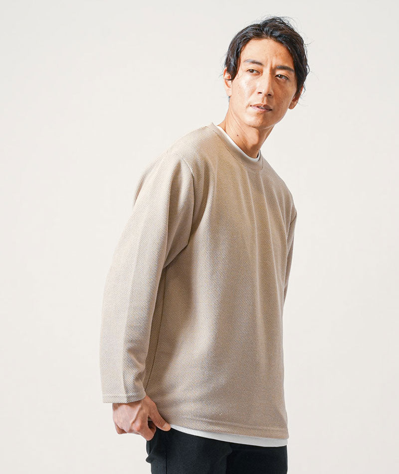鹿の子編み長袖クルーネックTシャツ×半袖Tシャツ　2点セット