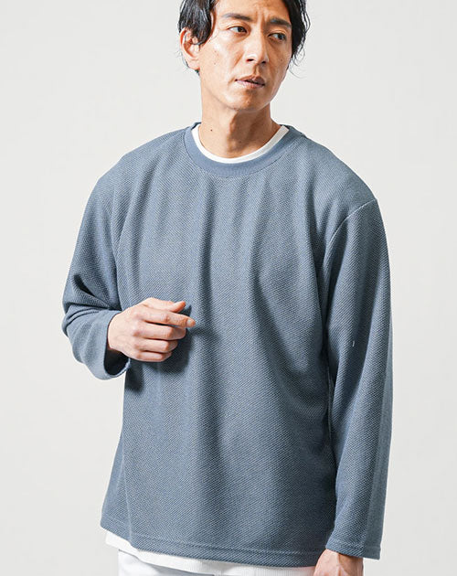 鹿の子編み長袖クルーネックTシャツ×半袖Tシャツ　2枚セット