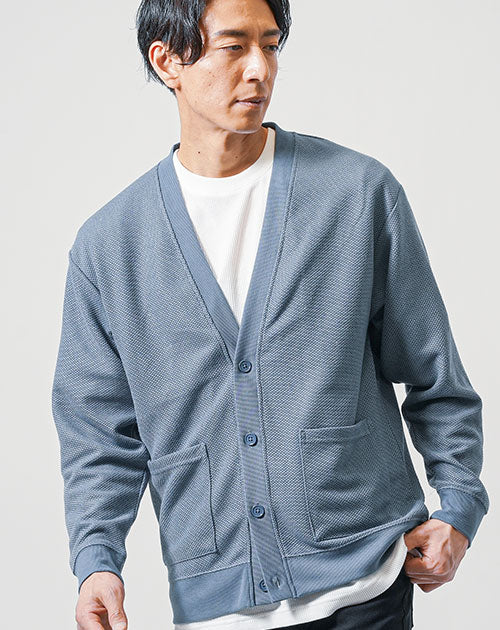 鹿の子編み長袖カーディガン×半袖クルーネックTシャツ　2枚セット