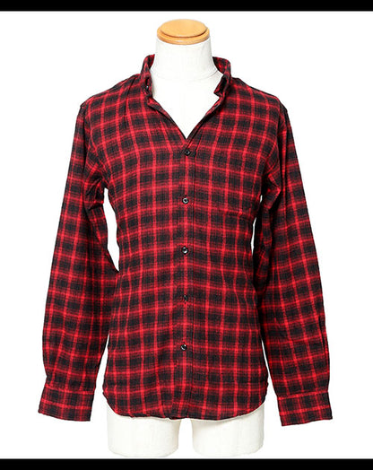 オンブレチェックデザイン長袖フランネルシャツ